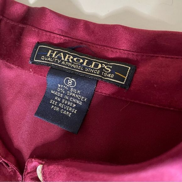 Harold’s Silk long sleeve collar button down shiny blouse top M womens burgundy - Picture 3 of 8